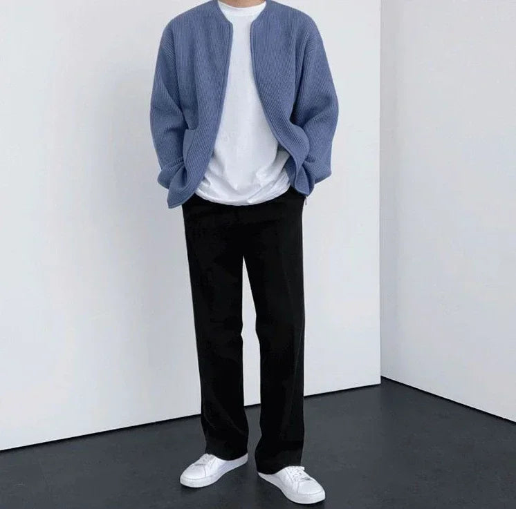 Men's Knitted Zip-Up Cardigan – Korean Style Sweater