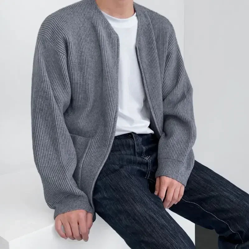 Men's Knitted Zip-Up Cardigan – Korean Style Sweater
