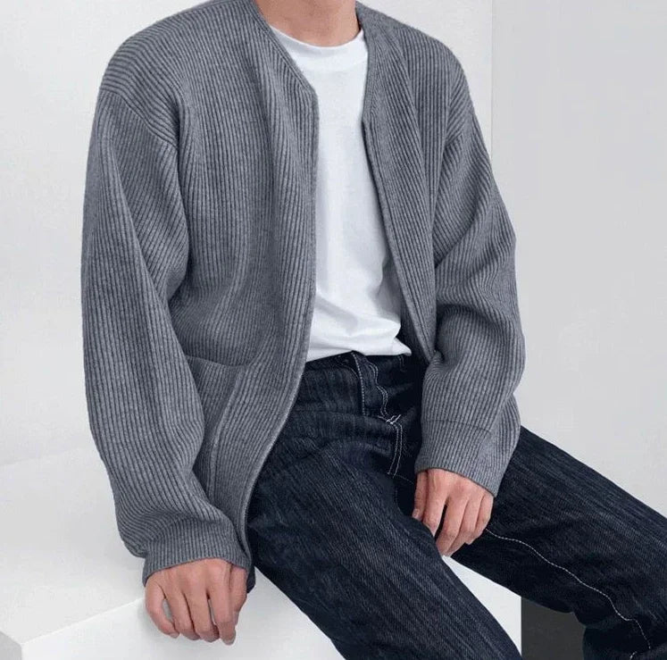 Men's Knitted Zip-Up Cardigan – Korean Style Sweater