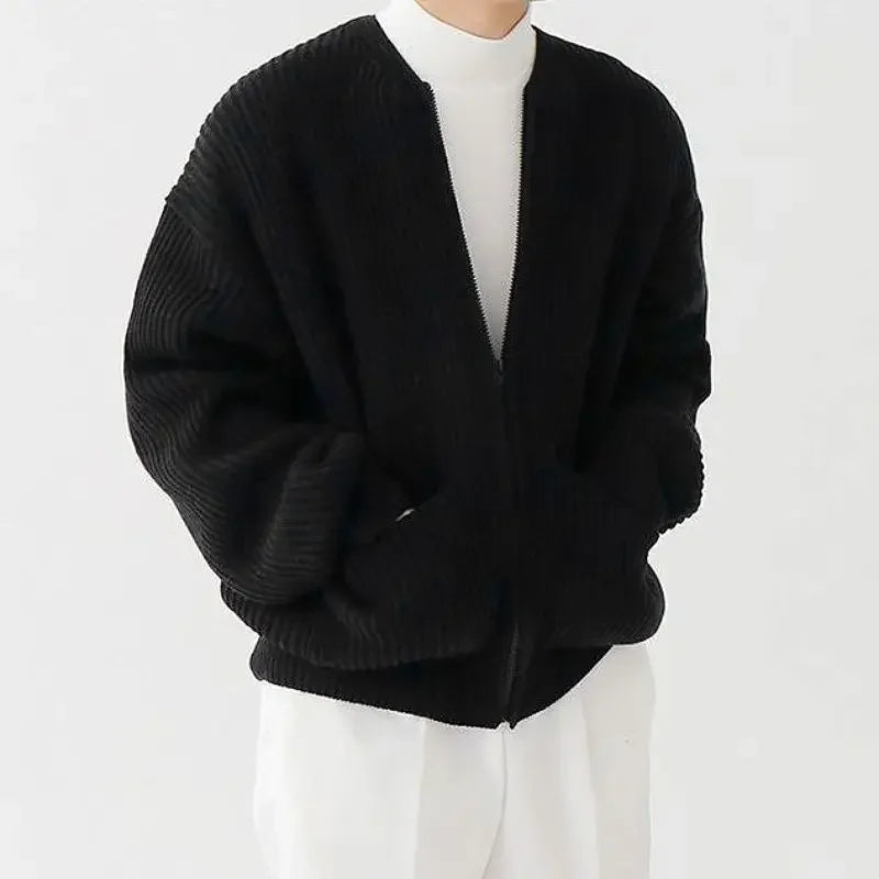 Men's Knitted Zip-Up Cardigan – Korean Style Sweater