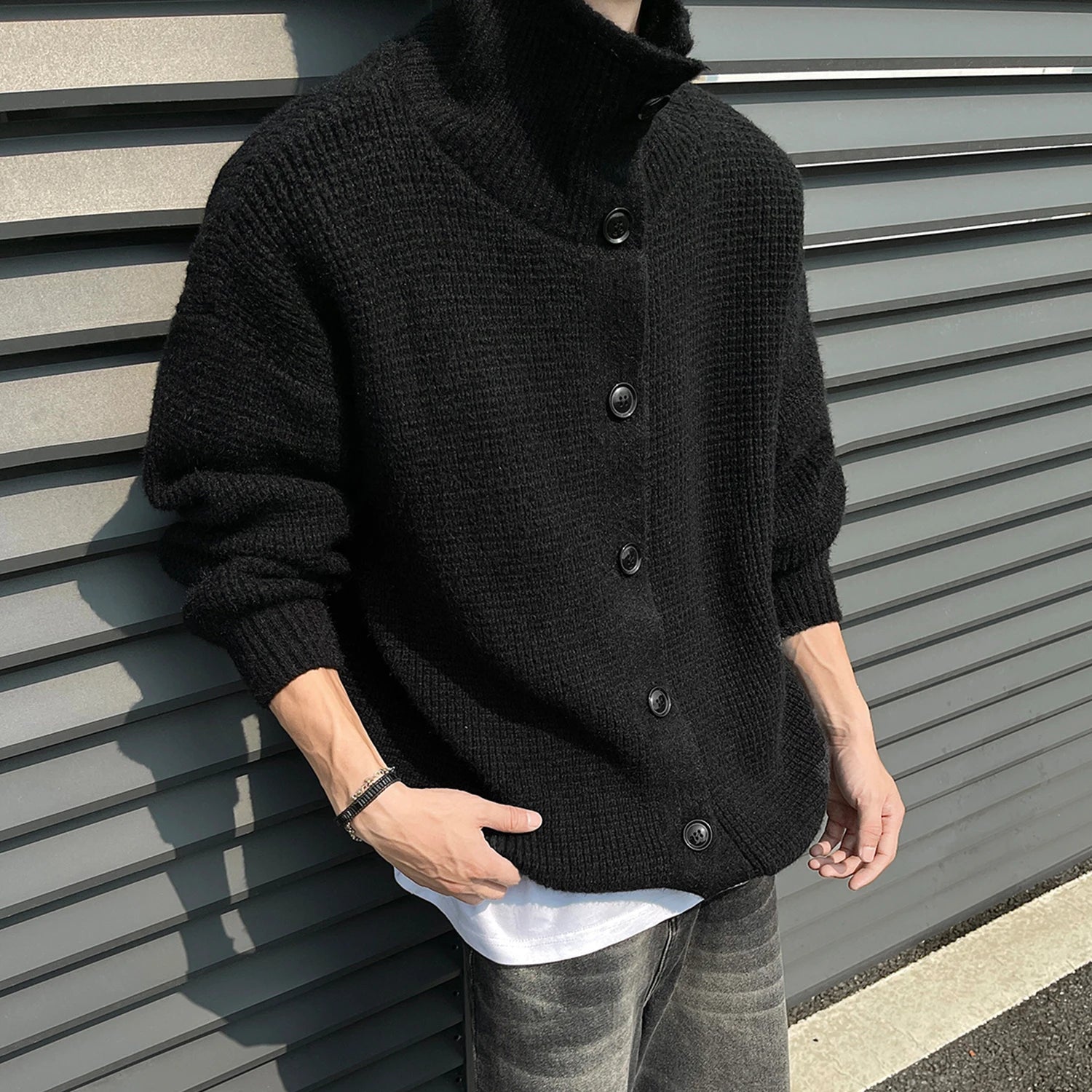 Men's Stand Collar Knit Cardigan – Retro Streetwear Style
