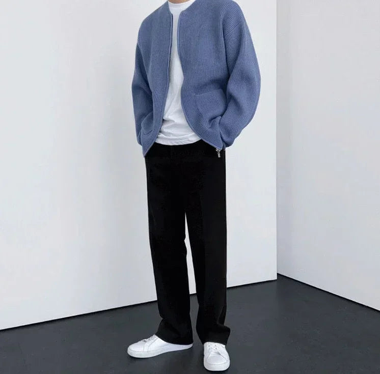 Men's Knitted Zip-Up Cardigan – Korean Style Sweater