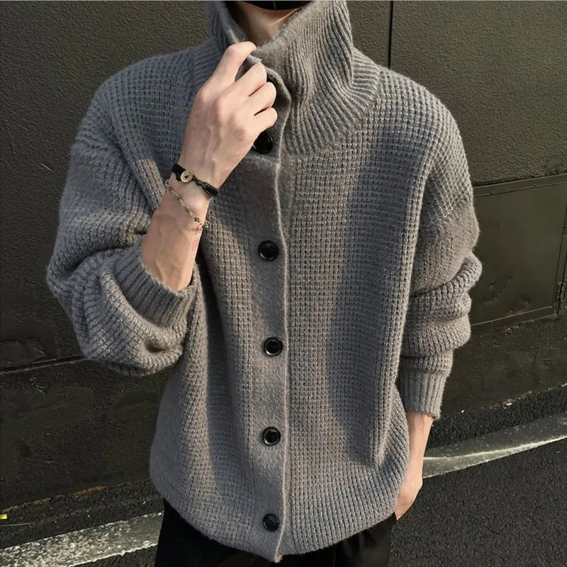 Men's Stand Collar Knit Cardigan – Retro Streetwear Style