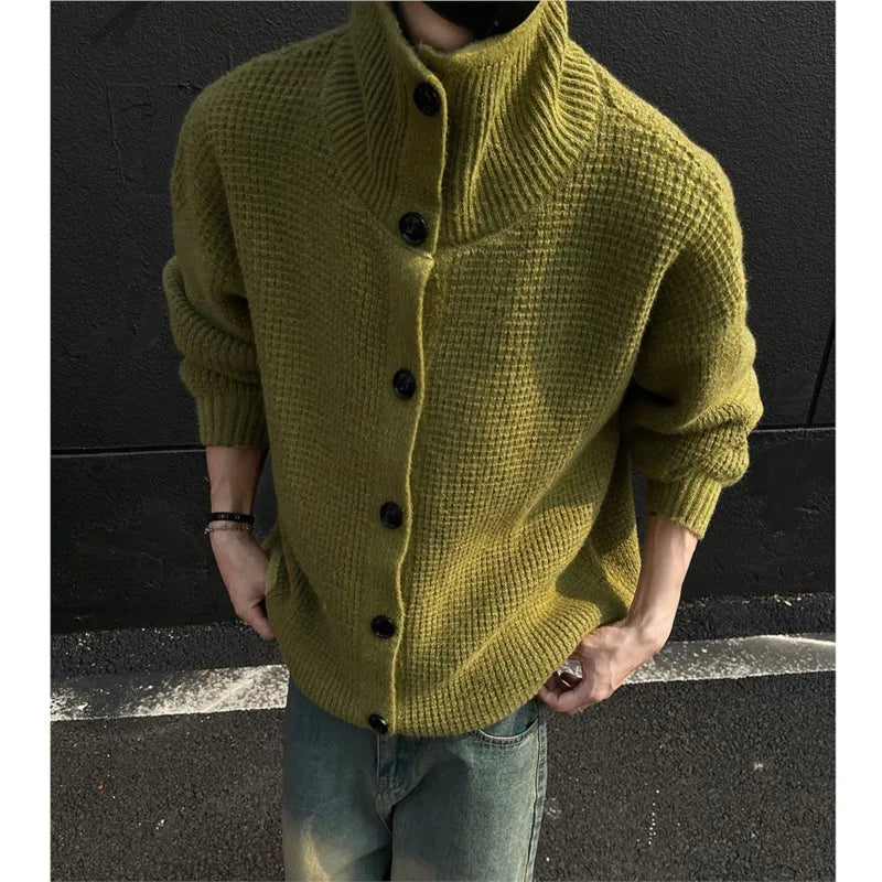 Men's Stand Collar Knit Cardigan – Retro Streetwear Style