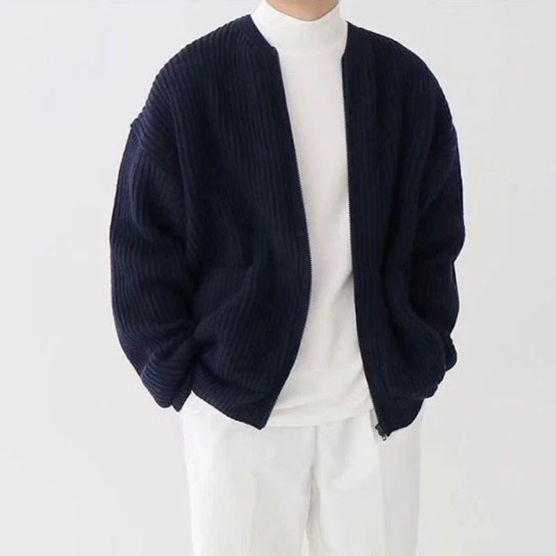 Men's Knitted Zip-Up Cardigan – Korean Style Sweater