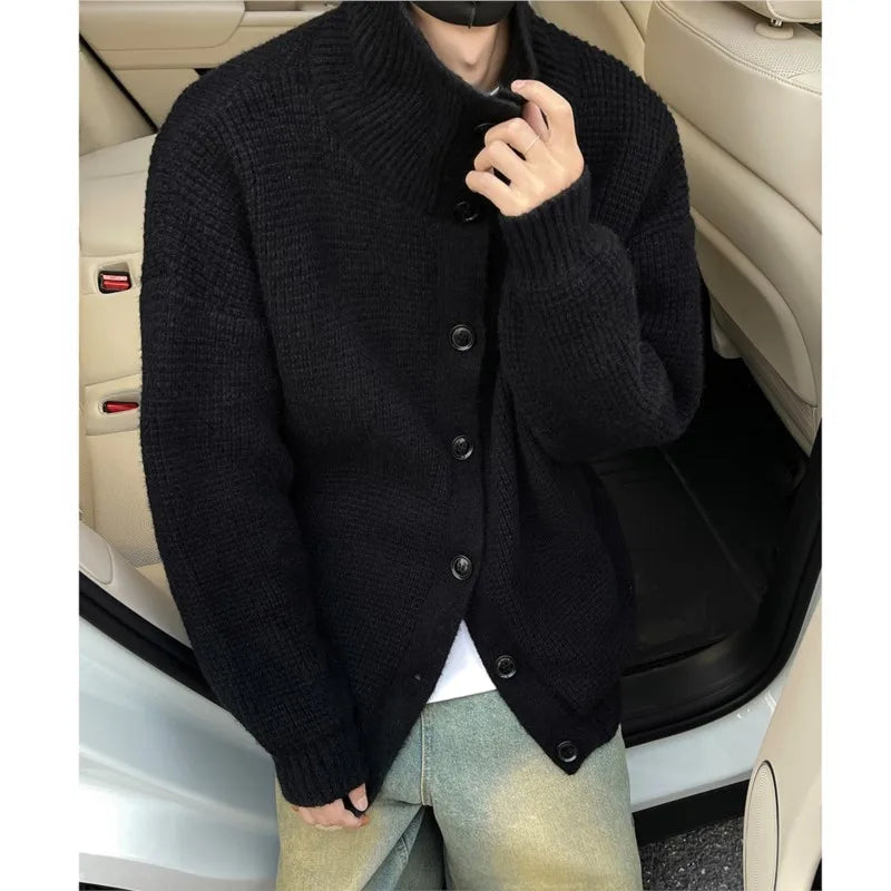 Men's Stand Collar Knit Cardigan – Retro Streetwear Style