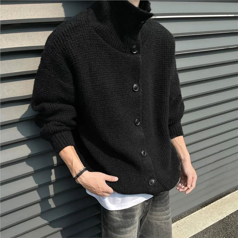 Men's Stand Collar Knit Cardigan – Retro Streetwear Style