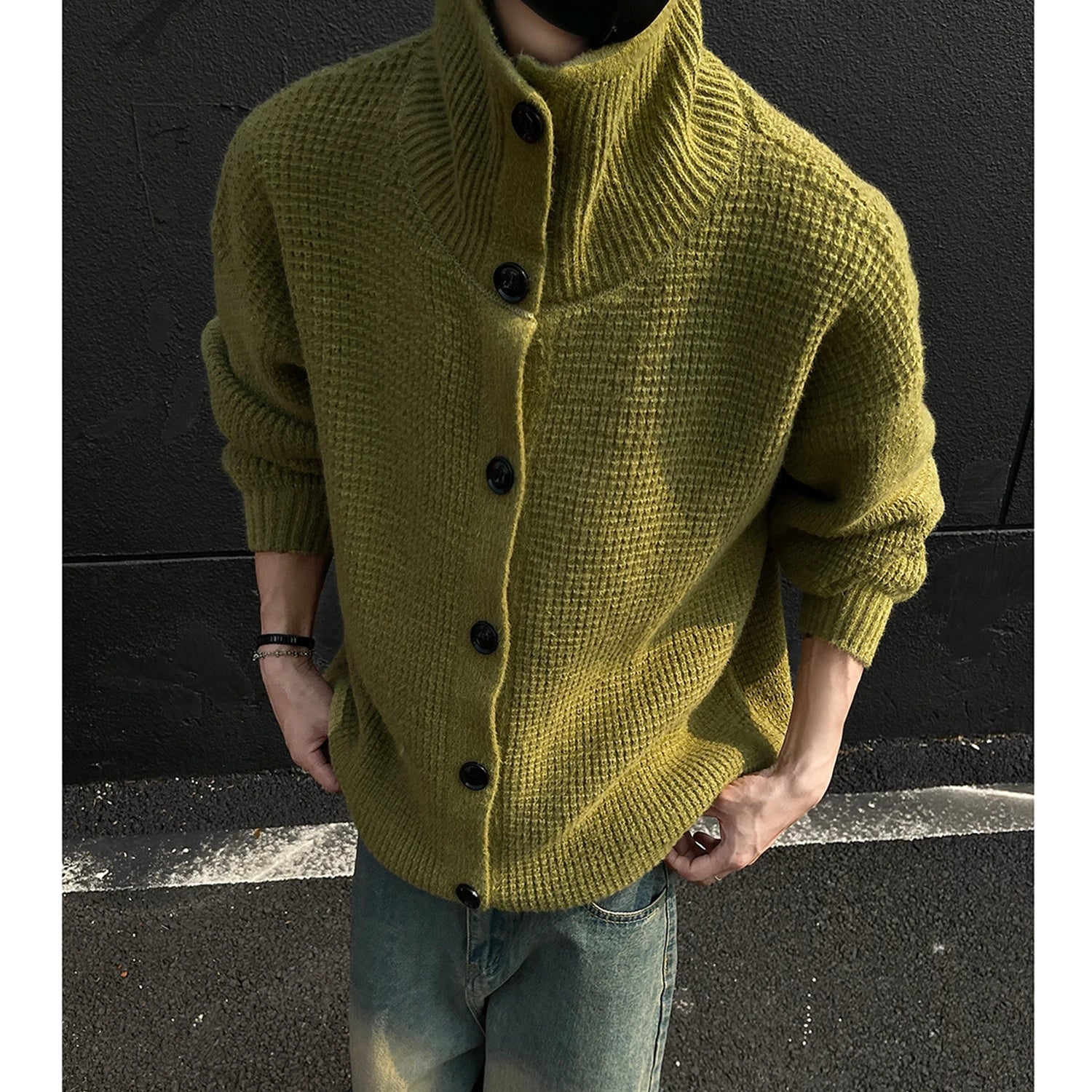 Men's Stand Collar Knit Cardigan – Retro Streetwear Style