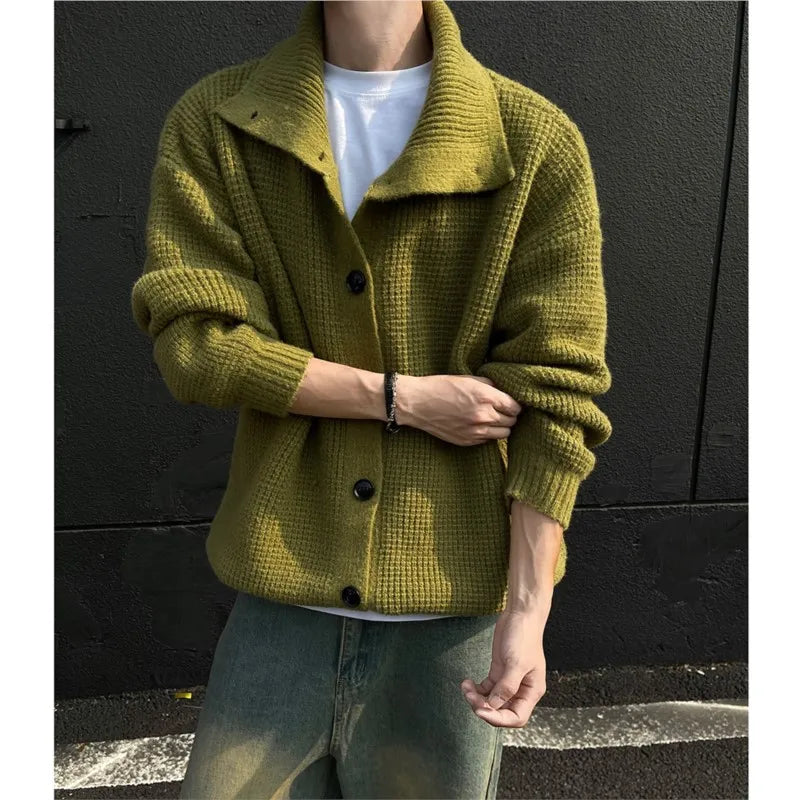 Men's Stand Collar Knit Cardigan – Retro Streetwear Style