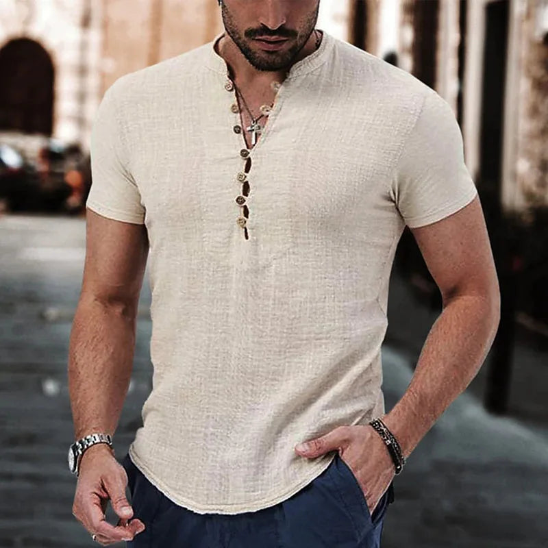 Men's Linen V-Neck Shirt – Casual Summer Essential