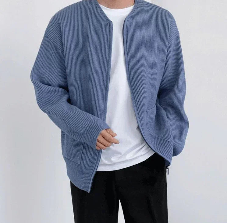 Men's Knitted Zip-Up Cardigan – Korean Style Sweater