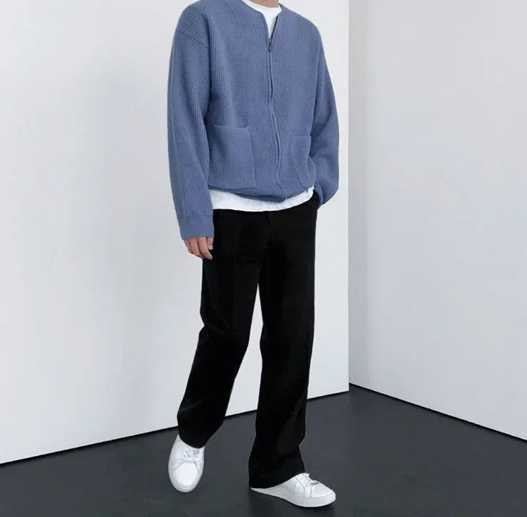 Men's Knitted Zip-Up Cardigan – Korean Style Sweater