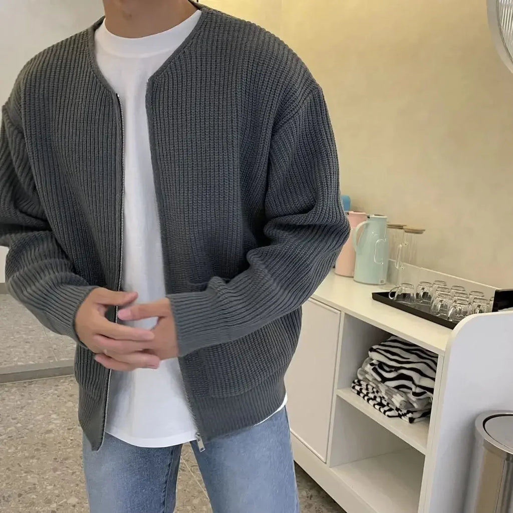 Men's Knitted Zip-Up Cardigan – Korean Style Sweater